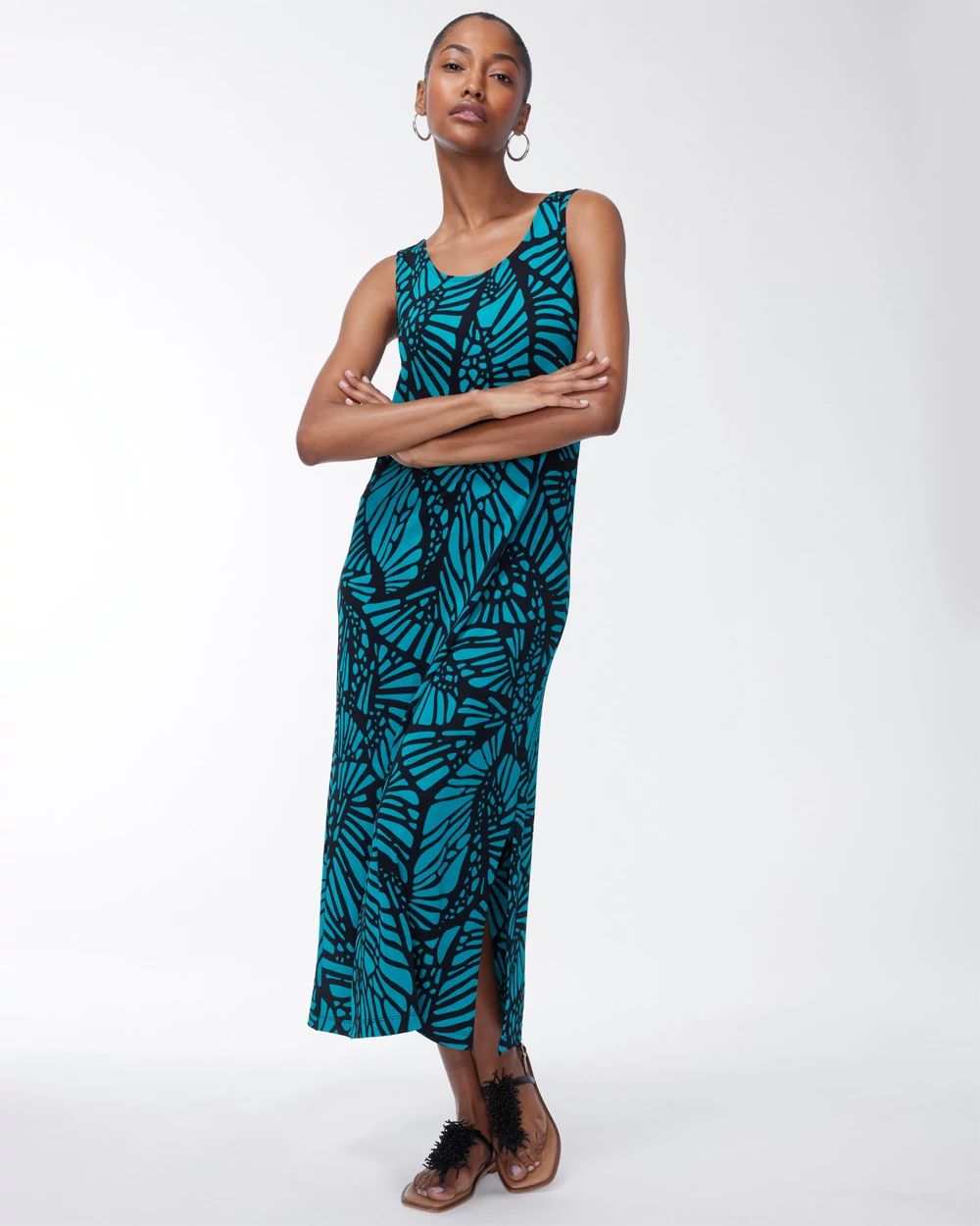 Travelers Wing Print Sleeveless Maxi Dress