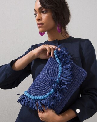 Blue Raffia Clutch