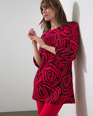 Travelers Print Button Sleeve Tunic