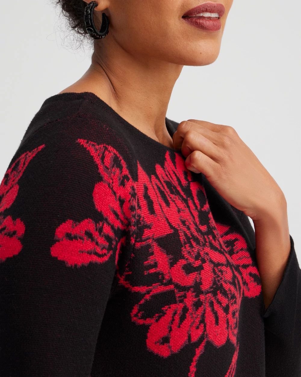 Red Floral Pullover Sweater