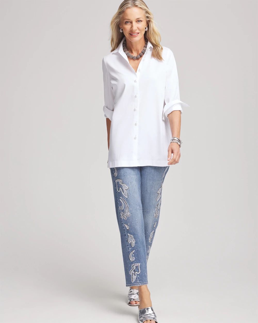 No Iron™ Faux Pearl Button Tunic click to view larger image.