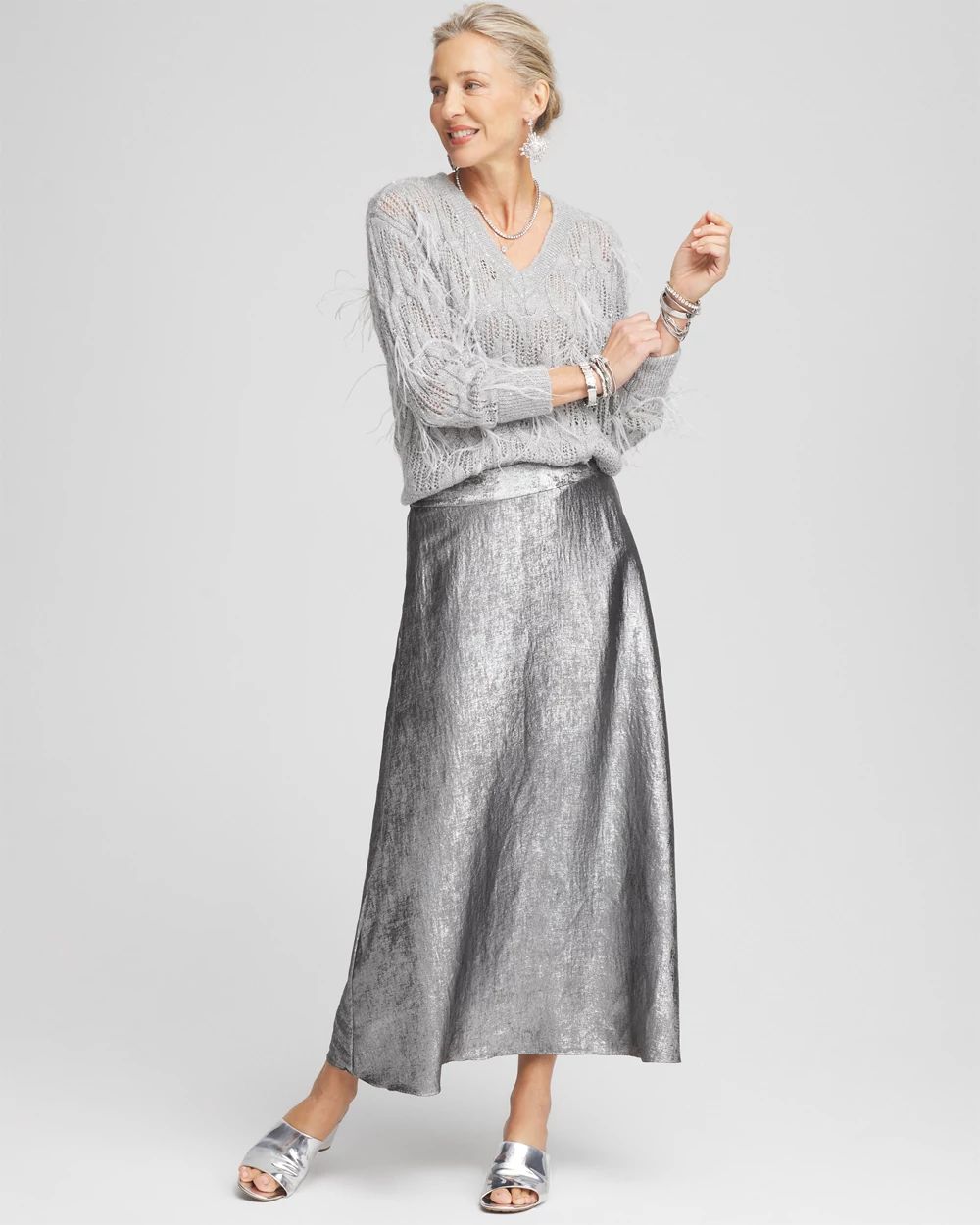 Metallic Satin Maxi Skirt