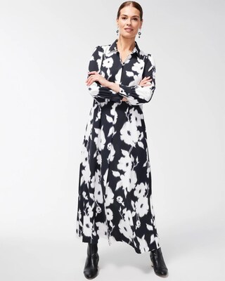 Twill Floral Print Shirt Dress