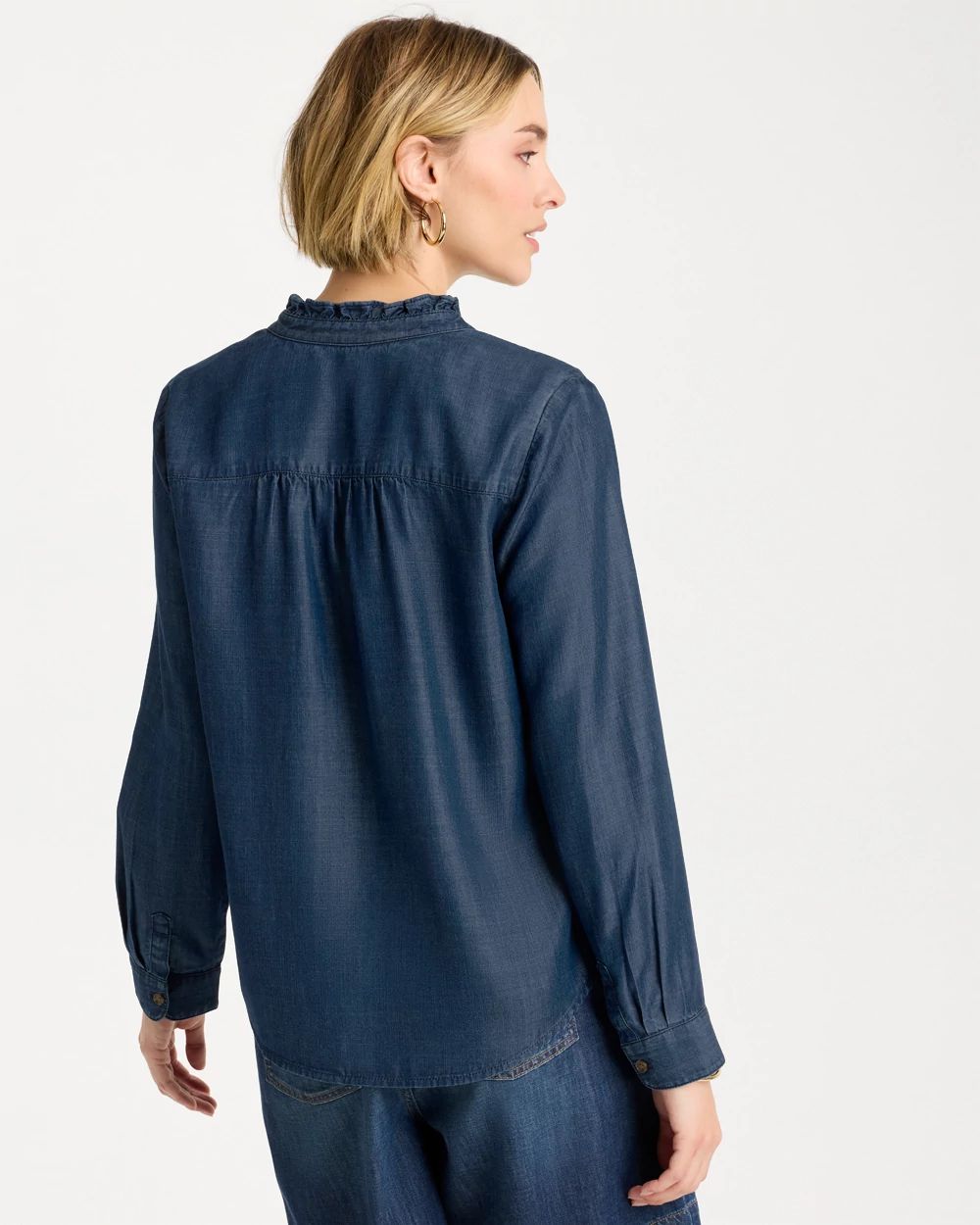 Tencel Denim Ruffled Popover Shirt click to view larger image.