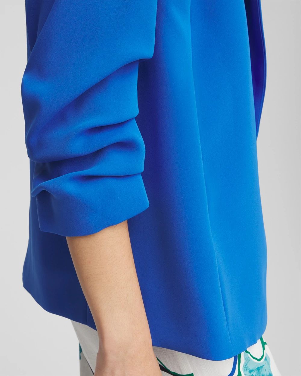 Notched-Lapel Ruched Sleeve Blazer