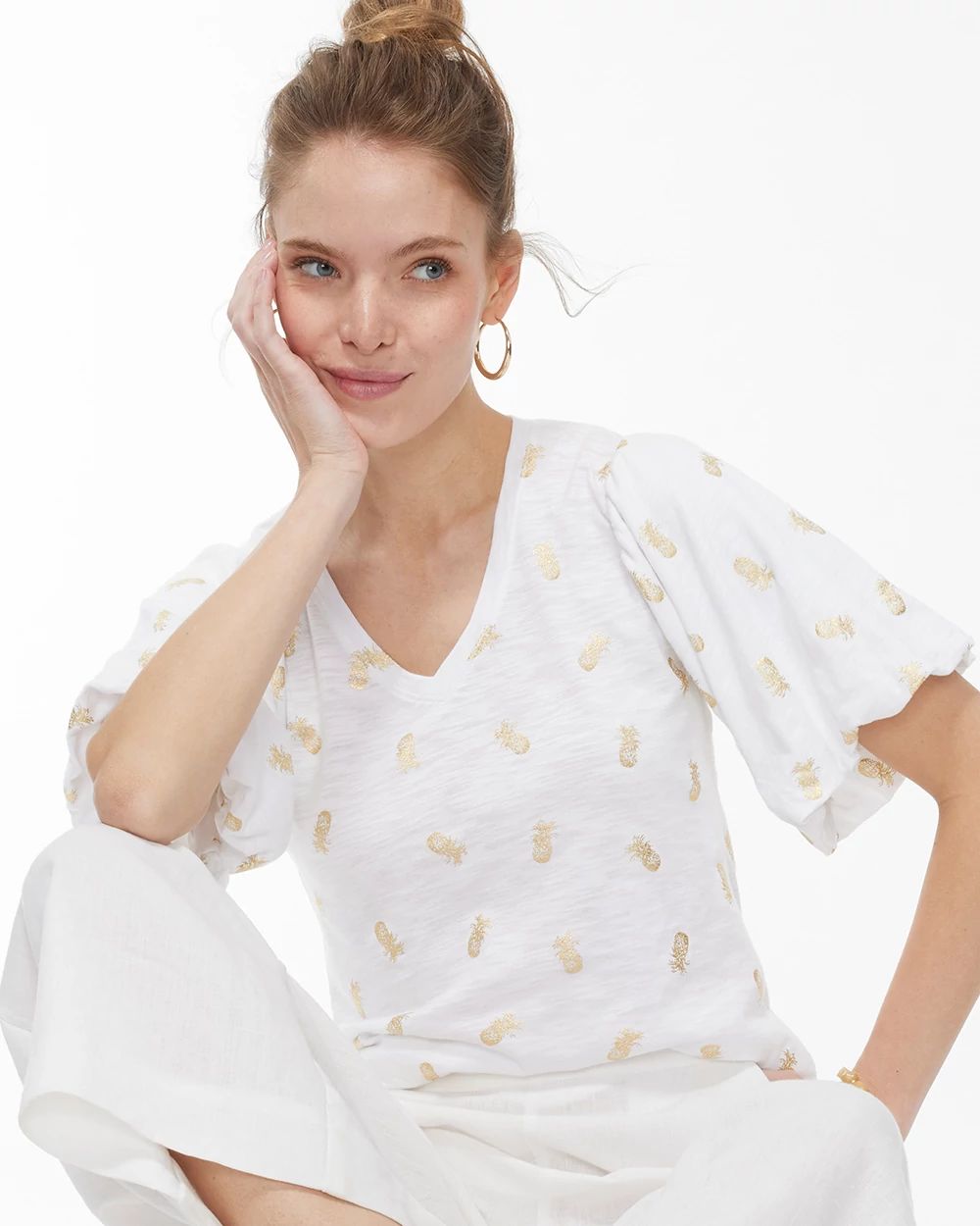 Pineapple Flutter Sleeve Elbow Tee