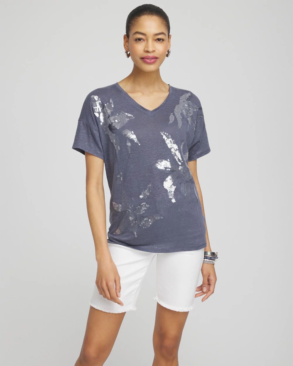 Slate Linen Sequin Tee