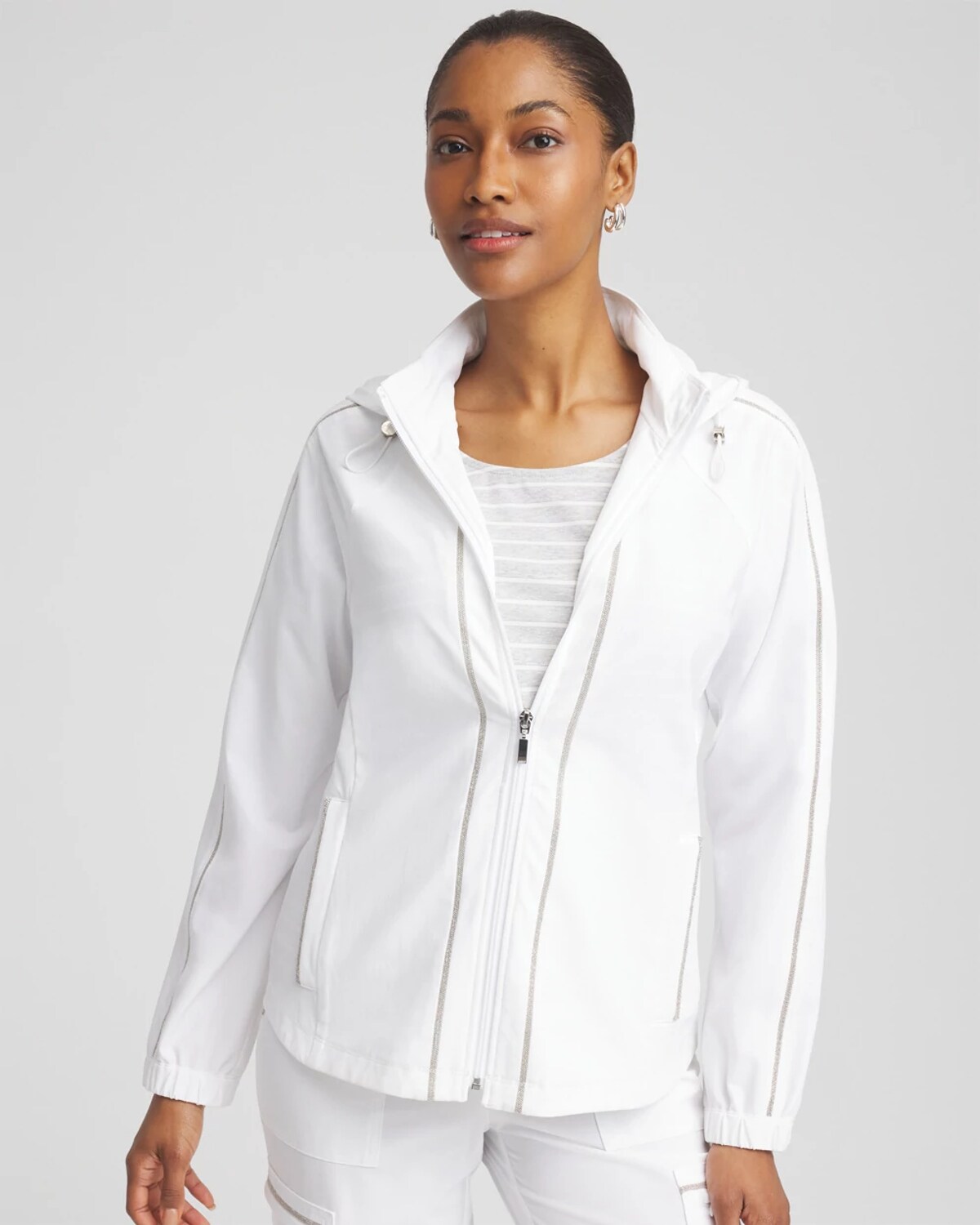 Chico's Zip-front Caviar Trim Jacket In White In White
