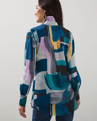 Abstract Print Button Front Tunic