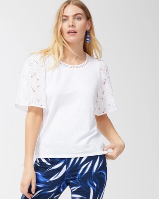 Linen Blend Eyelet Sleeve Top