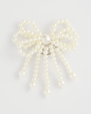 Faux Pearl Bow Brooch