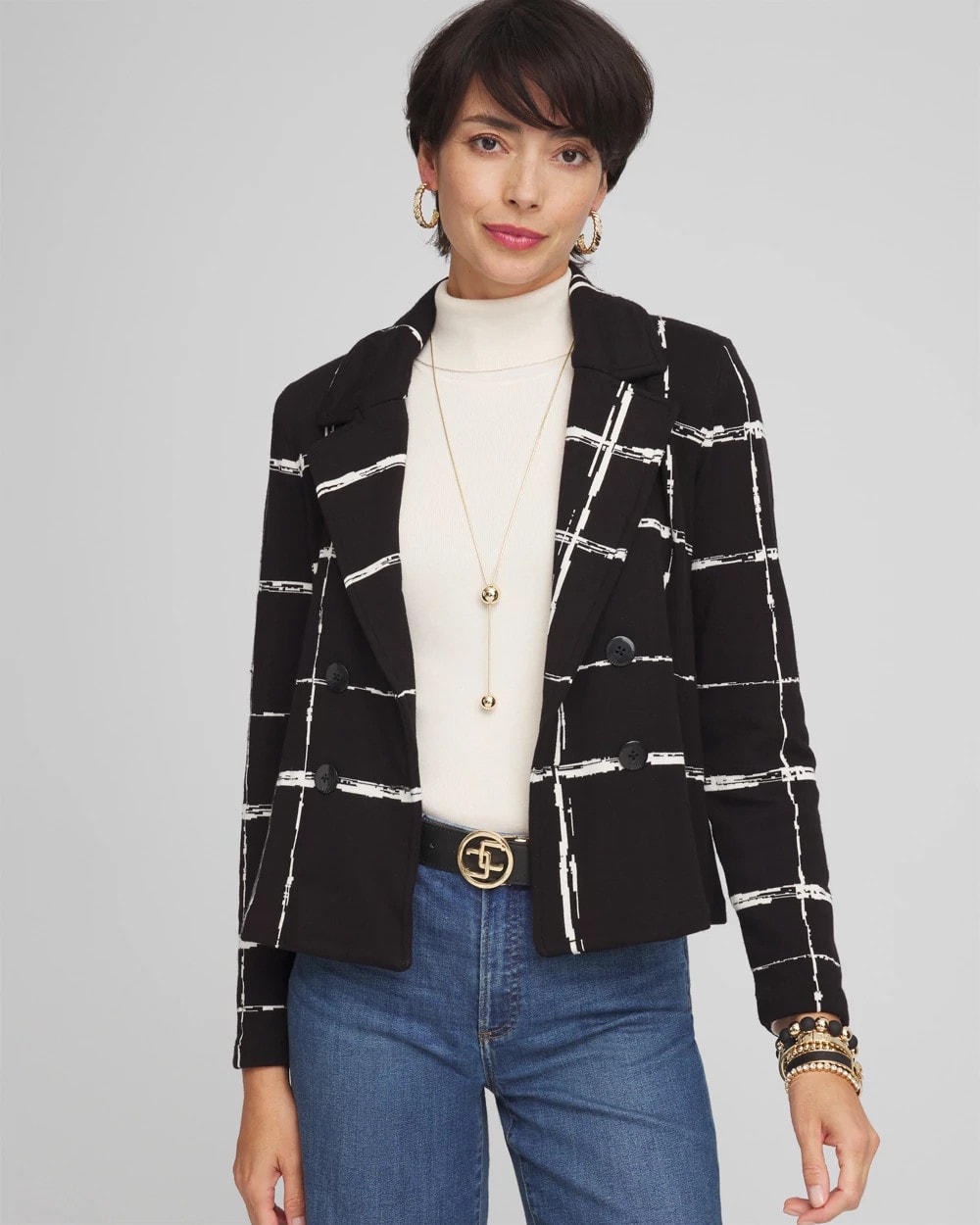 Cropped Double-Breasted Sweater Blazer