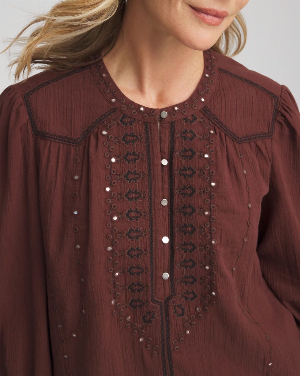 Embroidered Crinkle-Cotton Blouse
