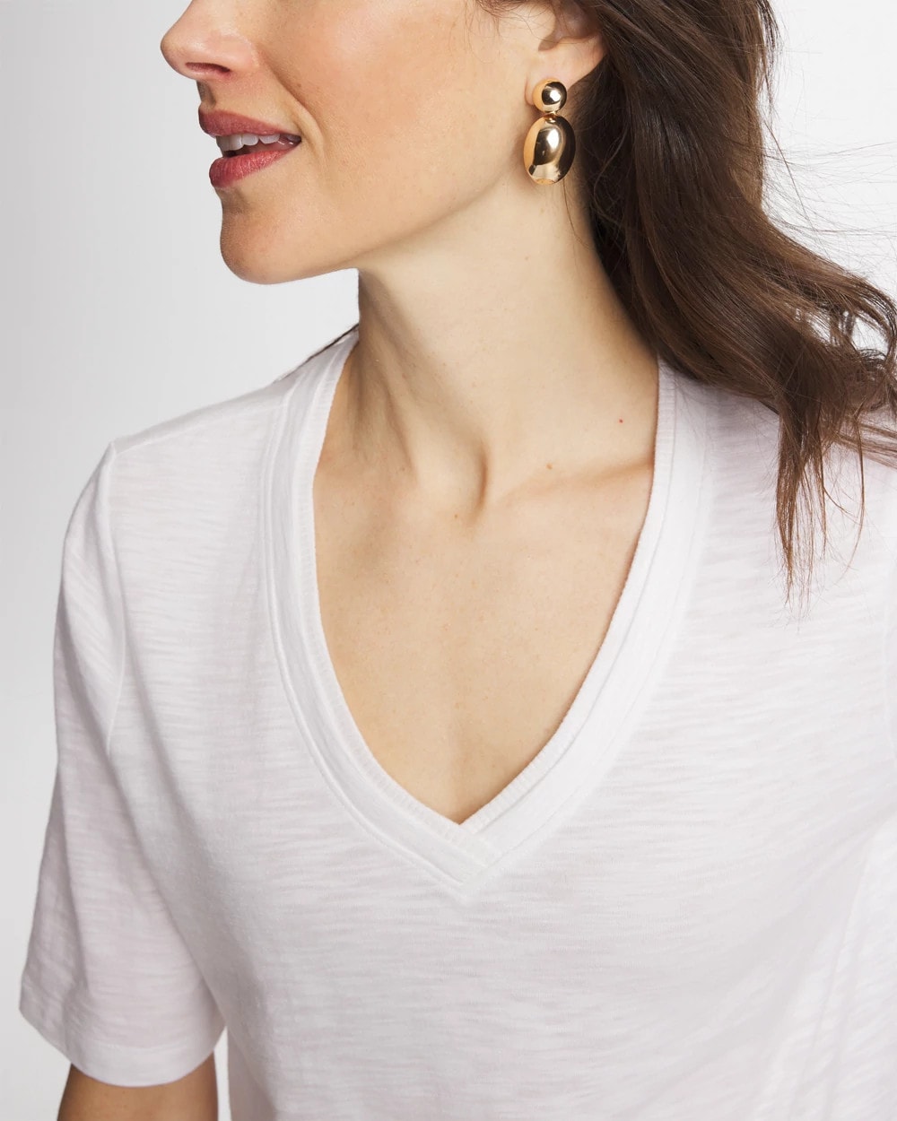 Double V-Neck Slub Rib Mix Tee