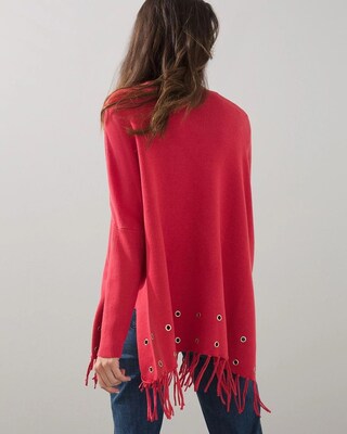 Red Embellished Sweater Poncho