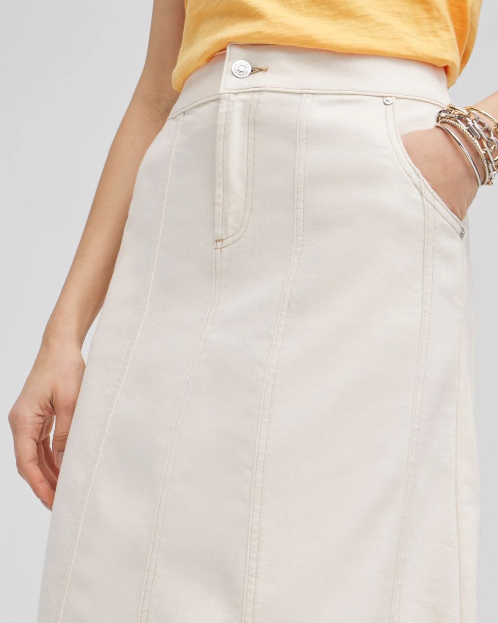 Seeded Denim Midi Skirt