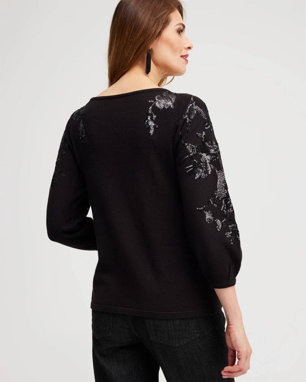 Sequin Floral Pullover Sweater