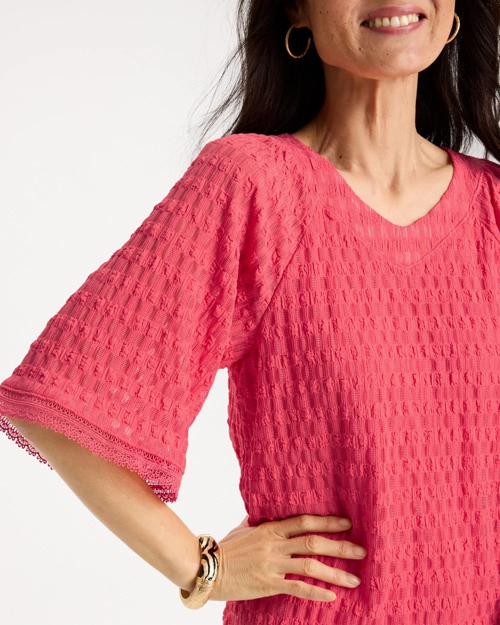 Crinkle Lace Knit Raglan Tee click to view larger image.