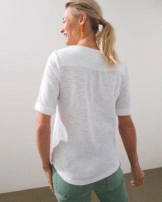 Floral Henley Elbow Sleeve Slub Tee