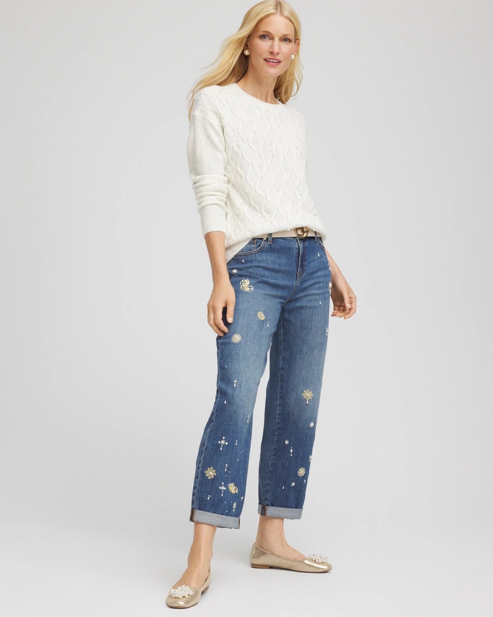 Embellished Cable Knit Sweater