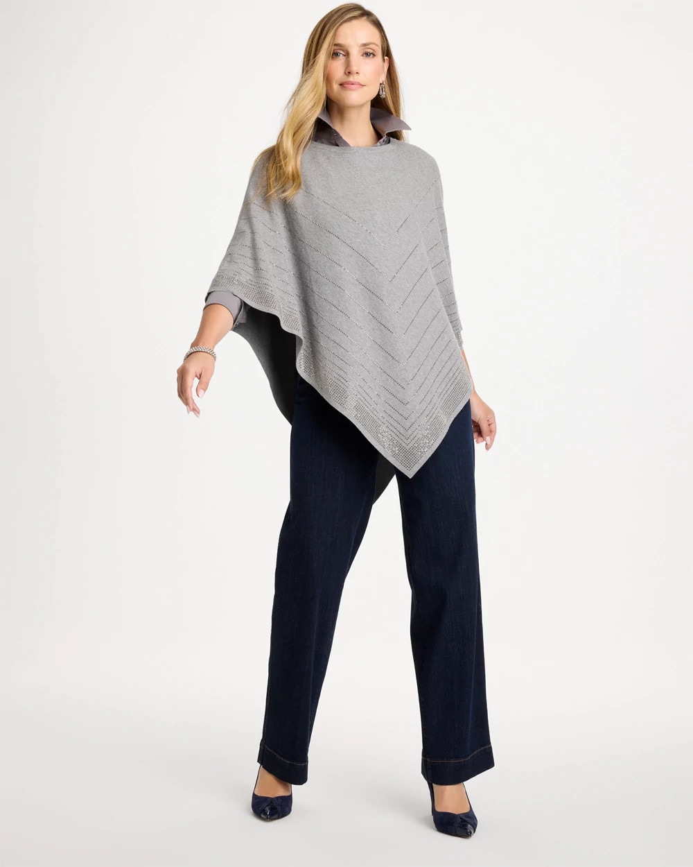 Embellished Sweater Poncho