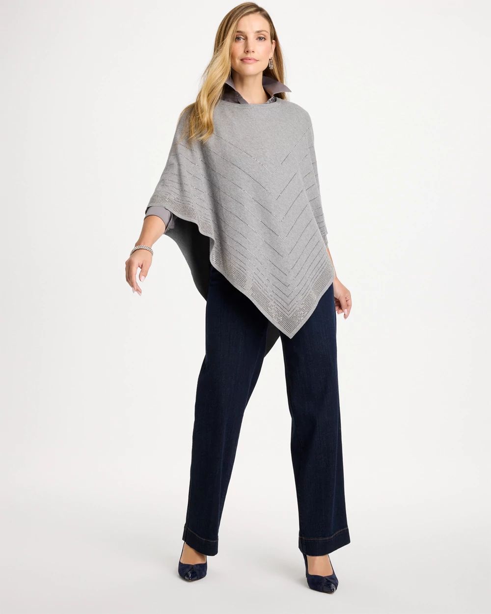 Embellished Sweater Poncho click to view larger image.
