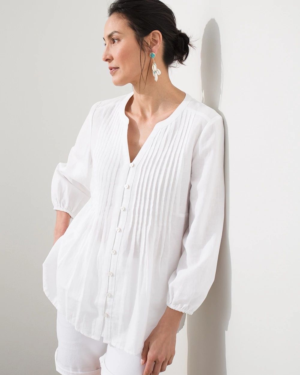 Linen-Blend Peasant Top