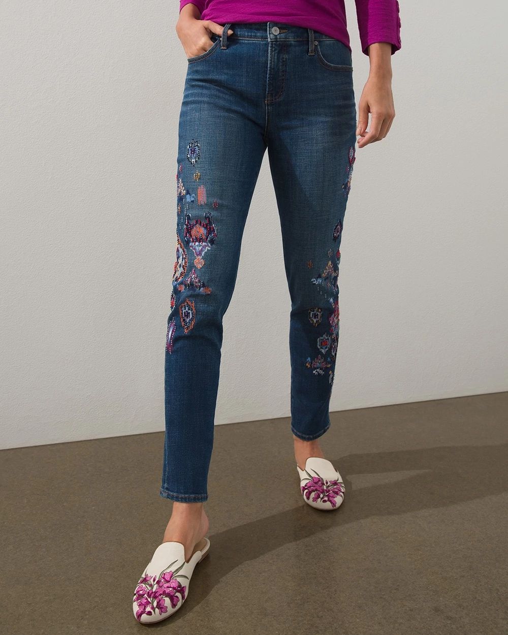 Girlfriend Ikat Seed Bead Ankle Jeans