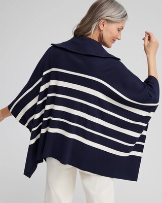 Stripe Zip Collar Sweater Poncho click to view larger image.