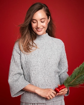 Sequined Cable Knit Sweater