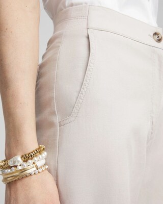 Ribbed Waist Linen Blend Straight-Leg Cropped Pants click to view larger image.