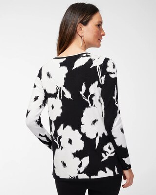Black and White Floral Pullover Sweater