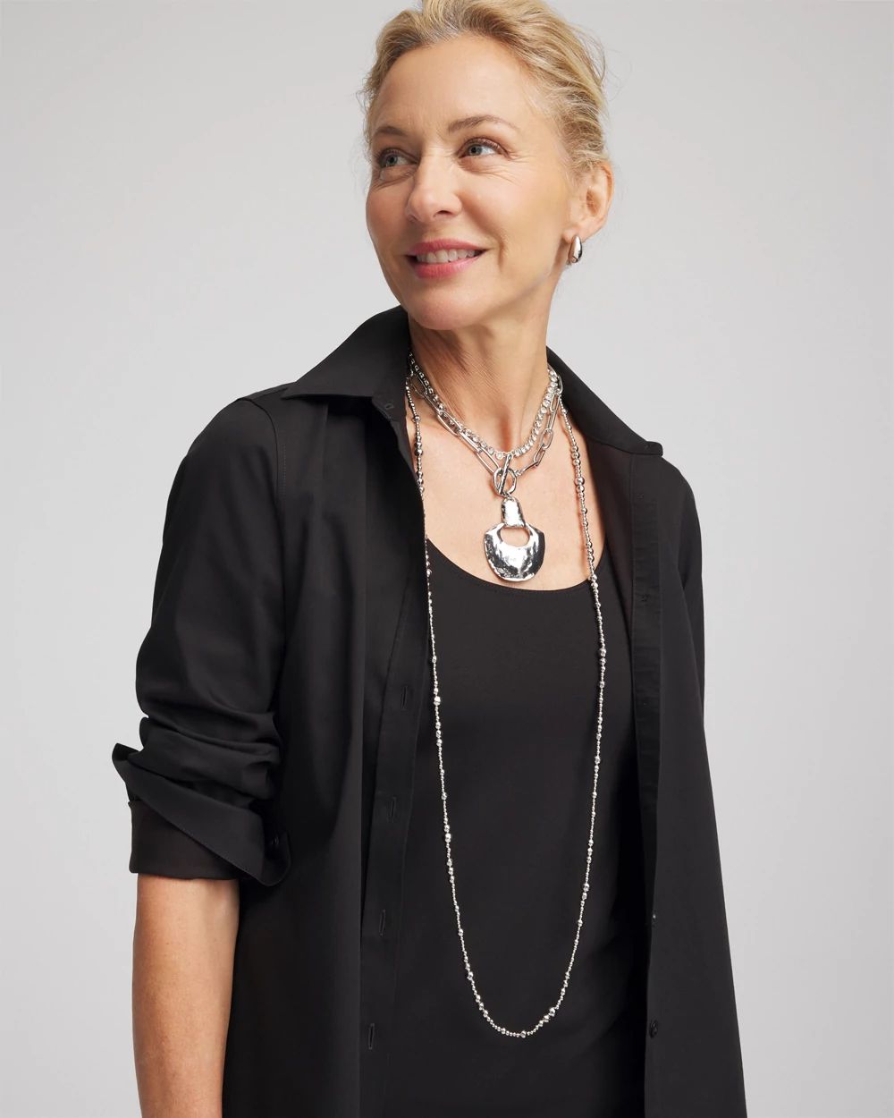 Silvertone Long Beaded Necklace