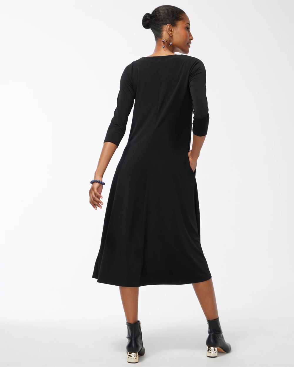 V-neck Black Midi Dress