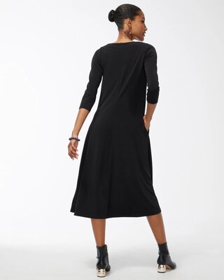 V-neck Black Midi Dress