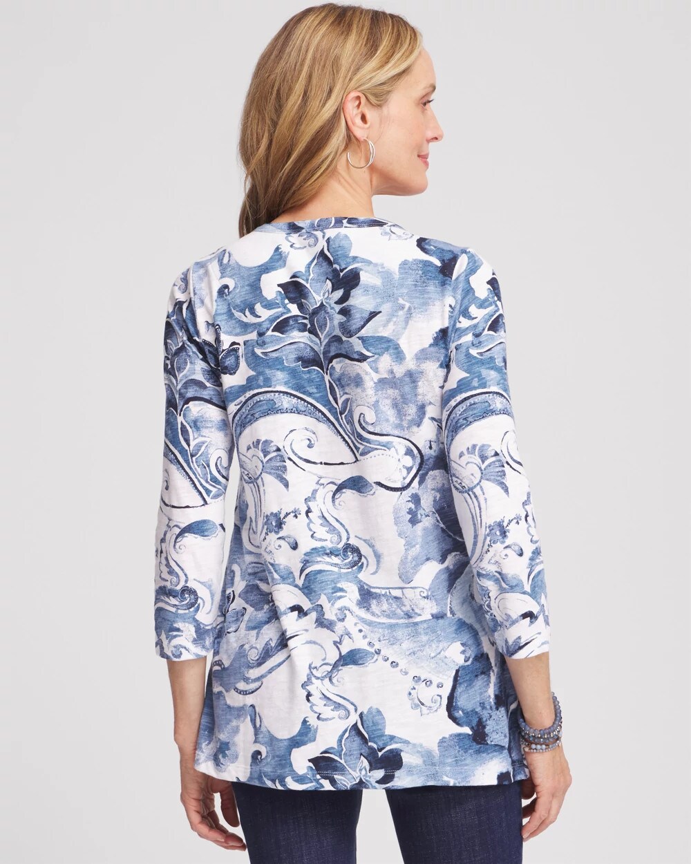 3/4 Sleeve Floral Overlap Tunic