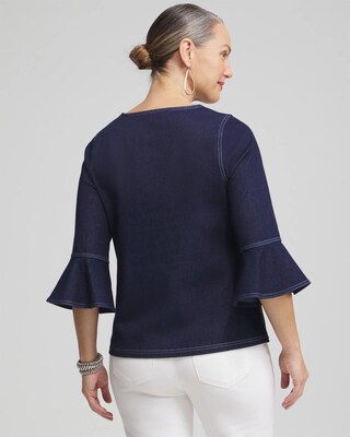 Faux Denim Trumpet Sleeve Top