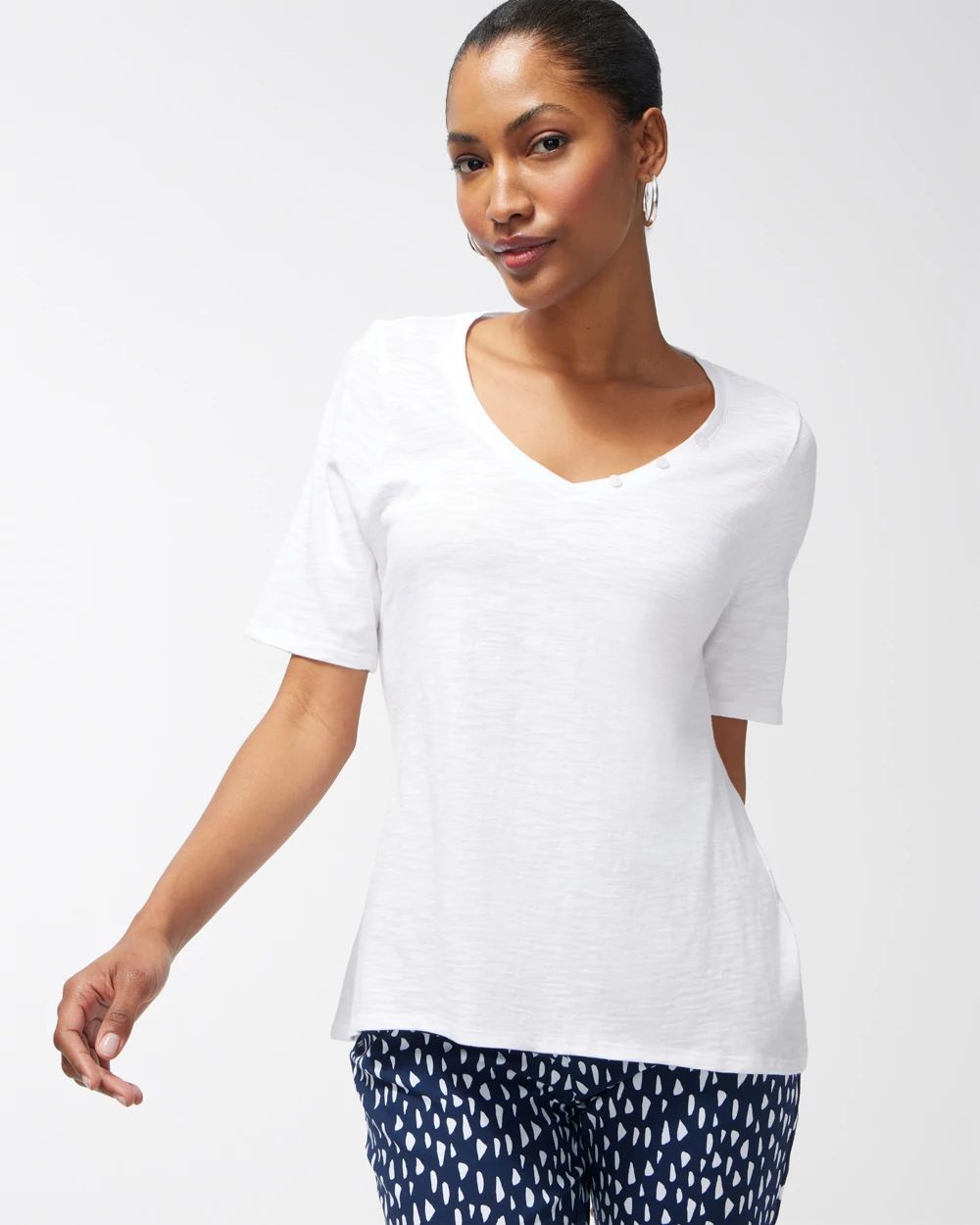 Button Detail Cotton Slub Tee