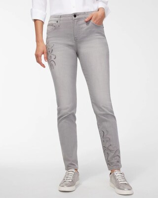 Girlfriend Tonal Embroidery Ankle Jeans