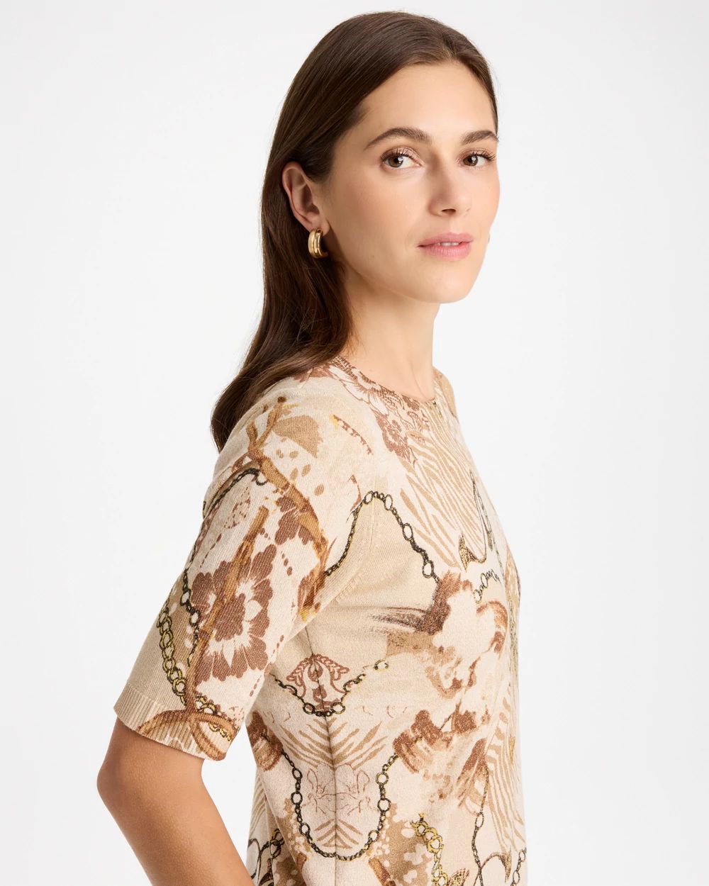 Ella Printed Short-Sleeve Sweater click to view larger image.