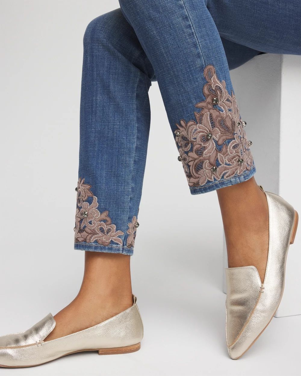Embellished Pull On Ankle Jeggings