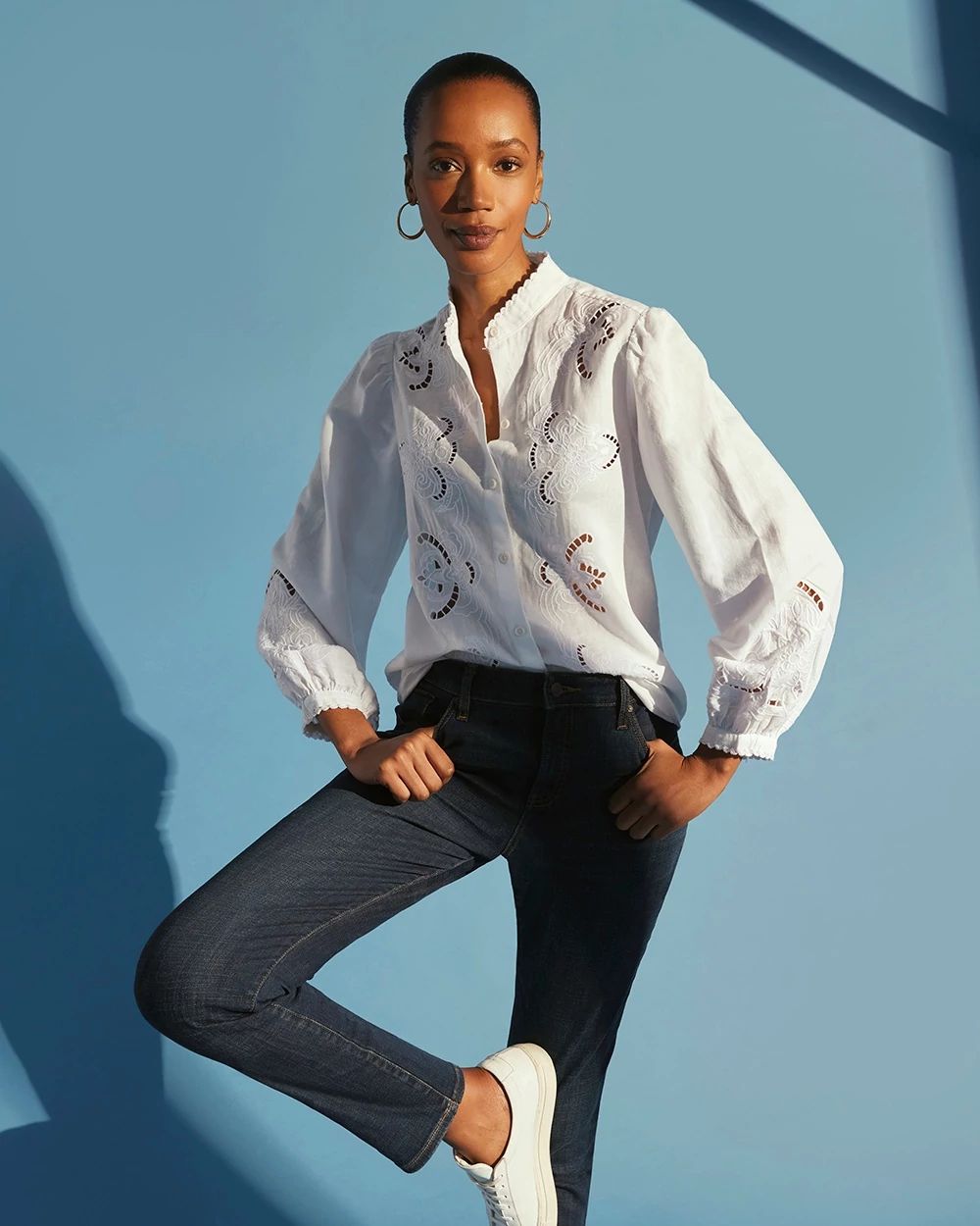 Linen Blend Cutwork Blouse