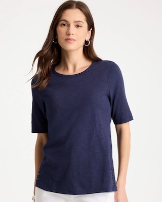 Slub Crewneck Button Tee