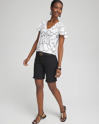 White Lines Flutter Sleeve Tee