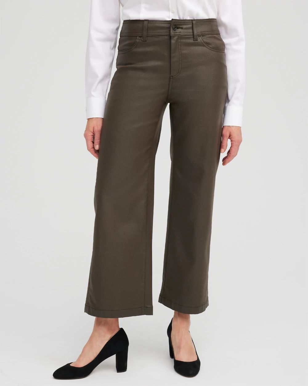 Petite Coated Wide Leg Cropped Denim