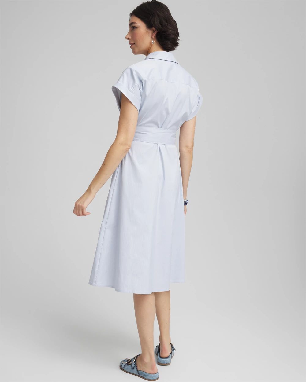 Striped Embroidered Poplin Midi Shirtdress