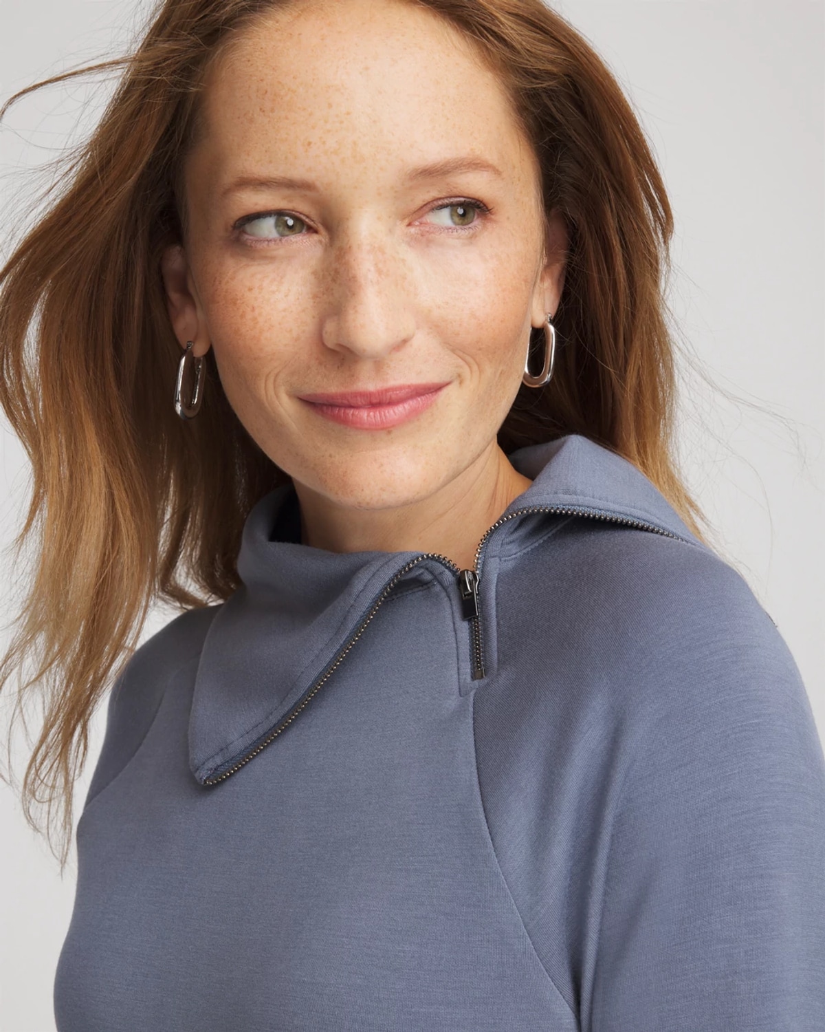 Chico's Scuba Popover Top In Stormy Weather In Blue