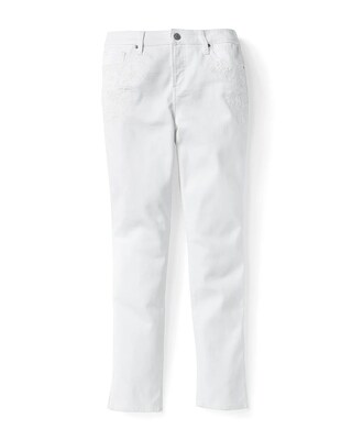 So Slimming No-Stain White Embroidered Girlfriend Ankle Jeans