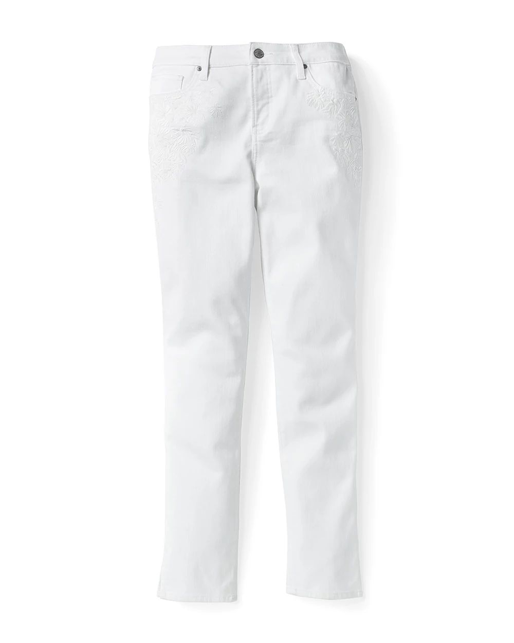 So Slimming No-Stain White Embroidered Girlfriend Ankle Jeans
