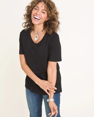 Cotton-Blend Slub V-Neck Tee